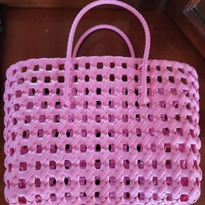 Pink Woven Tote Bag
